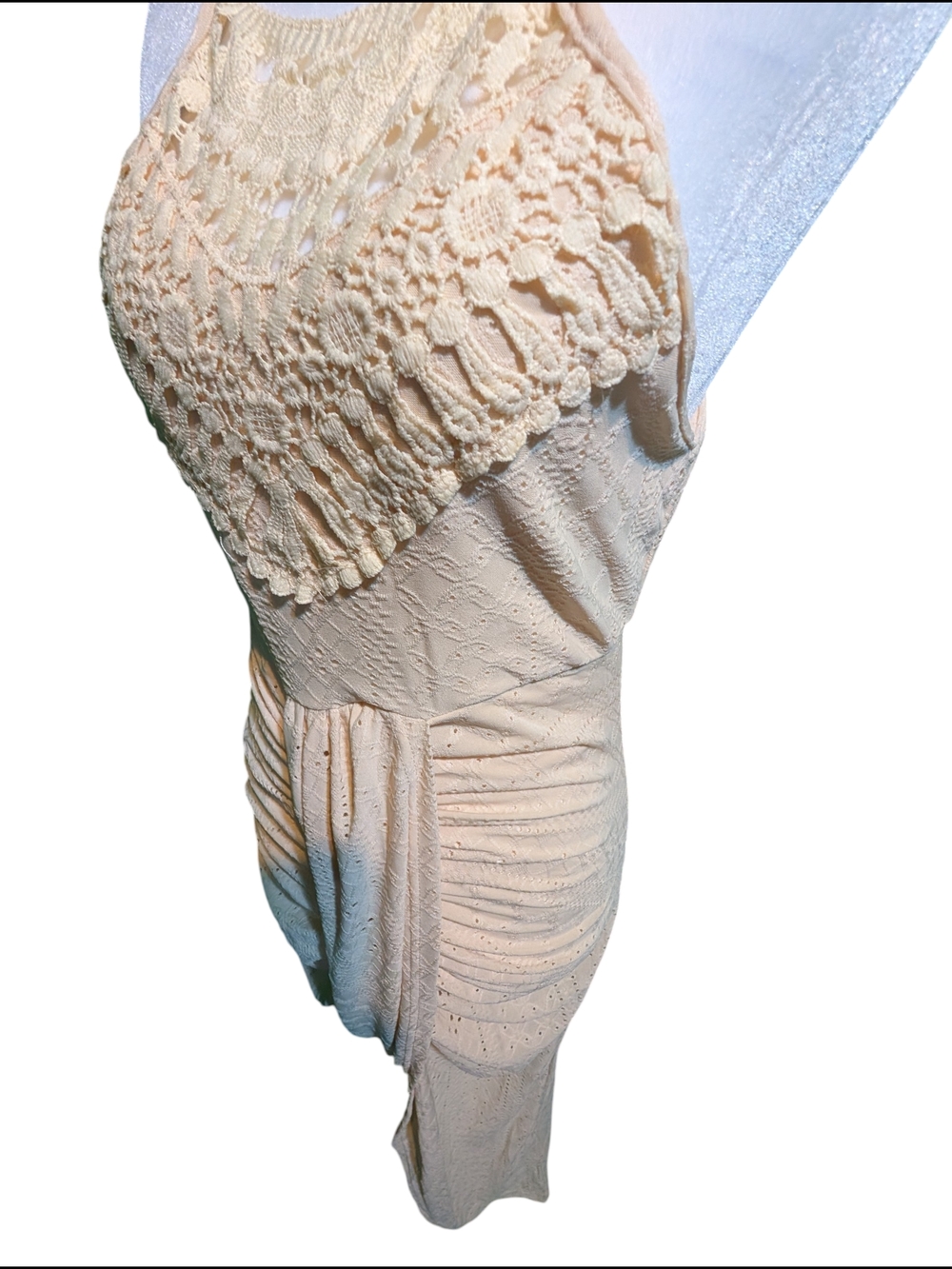 Cream Crochet Yoke Sleeveless Dress